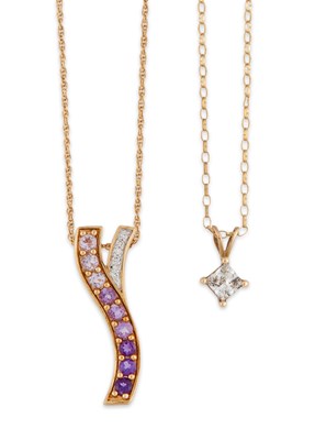 Lot 617 - TWO GOLD GEM-SET PENDANT NECKLACES