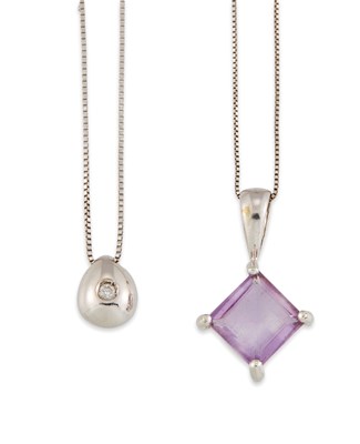 Lot 618 - TWO WHITE GOLD GEM-SET PENDANT NECKLACES