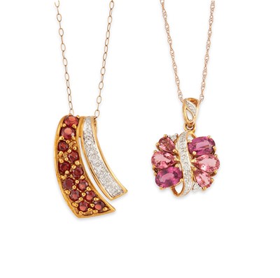 Lot 528 - TWO 9 CARAT GOLD GEM-SET PENDANT NECKLACES