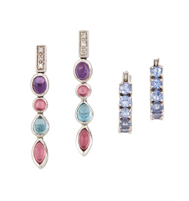 Lot 571 - TWO PAIRS OF 9 CARAT WHITE GOLD GEM-SET EARRINGS