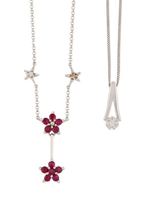 Lot 559 - TWO 9 CARAT WHITE GOLD GEM-SET PENDANT NECKLACES