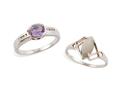 Lot 535 - TWO 9 CARAT WHITE GOLD GEM-SET RINGS