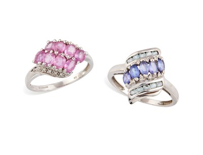 Lot 577 - TWO 9 CARAT WHITE GOLD GEM-SET RINGS