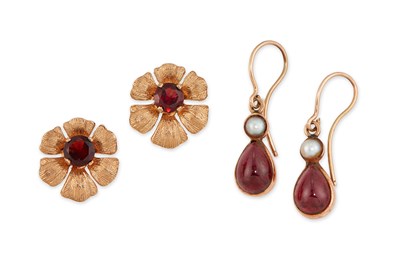 Lot 538 - TWO PAIRS OF 9 CARAT GOLD GEM-SET EARRINGS