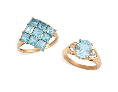 Lot 572 - TWO 9 CARAT GOLD BLUE TOPAZ RINGS