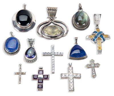 Lot 568 - A COLLECTION OF SILVER GEM-SET PENDANTS