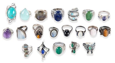 Lot 619 - A COLLECTION OF SILVER GEM-SET RINGS