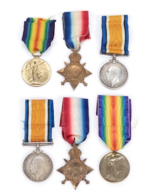 Lot 26 - TWO FIRST WORLD WAR MEDAL TRIOS