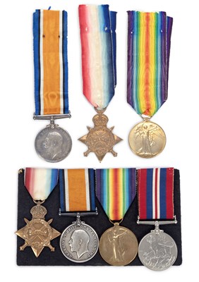 Lot 29 - TWO FIRST WORLD WAR MEDAL TRIOS