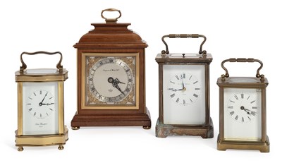 Lot 839 - A MAPPIN & WEBB MANTEL TIMEPIECE AND THREE CARRIAGE CLOCKS