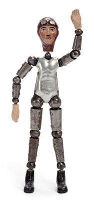 Lot 45 - AN EARLY 20TH CENTURY SWISS 'SABA' ARTICULATED METAL FIGURE OF AN AIRMAN
