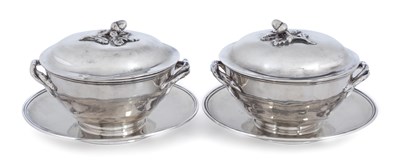Lot 326 - A PAIR OF GEORGE IV SILVER BUTTER DISHES ON STANDS