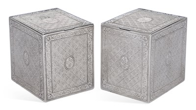 Lot 379 - A PAIR OF GEORGE III SILVER TEA CADDIES