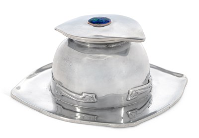 Lot 170 - A LIBERTY & CO TUDRIC PEWTER AND ENAMEL INKWELL