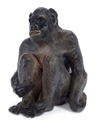 Lot 122 - AN AUSTRIAN COLD PAINTED TERRACOTTA FIGURE OF AN APE