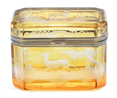 Lot 75 - A BOHEMIAN AMBER FLASHED GLASS CASKET