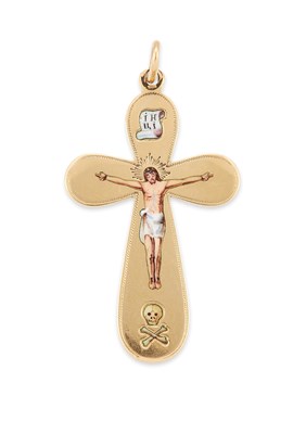 Lot 640 - A 19TH CENTURY RUSSIAN ORTHODOX ENAMELLED CRUCIFIX PENDANT