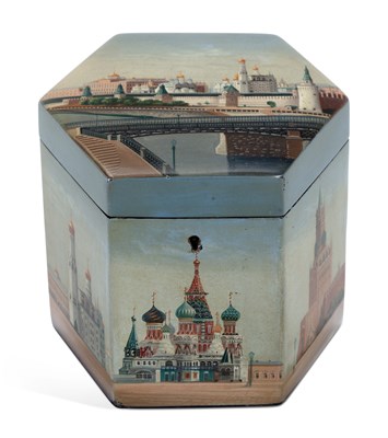 Lot 685 - A RUSSIAN LACQUERED TEA CADDY