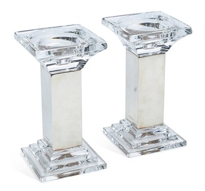Lot 253 - A PAIR OF ELIZABETH II SILVER-MOUNTED CUT GLASS CANDLESTICKS