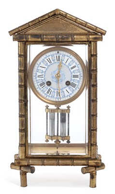 Lot 850 - A FRENCH GILT-BRASS FOUR-GLASS MANTEL CLOCK