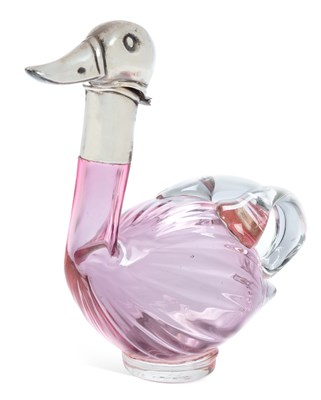 Lot 217 - A CONTINENTAL SILVER-MOUNTED DUCK DECANTER