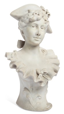 Lot 725 - A CARVED MARBLE BUST OF A YOUNG WOMAN