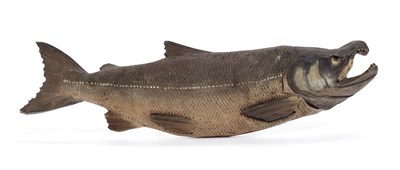 Lot 427 - A JAPANESE CARVED WOOD SALMON