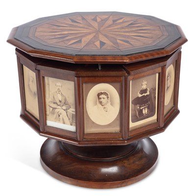 Lot 985 - A VICTORIAN REVOLVING PHOTOGRAPH AND WORK BOX