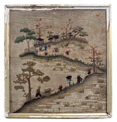 Lot 443 - A CHINESE SILK NEEDLEWORK PANEL