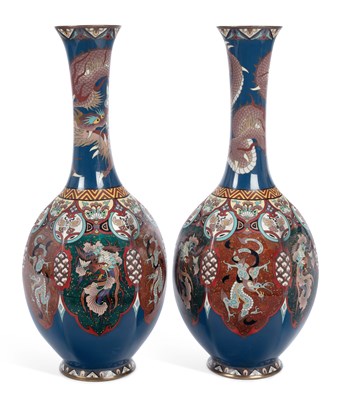 Lot 440 - A PAIR OF JAPANESE CLOISONNÉ ENAMEL VASES