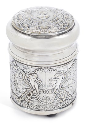 Lot 180 - A FRENCH SILVER-PLATED MUSICAL JAR AND COVER