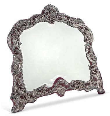 Lot 282 - A VERY LARGE EDWARDIAN SILVER-MOUNTED DRESSING TABLE MIRROR