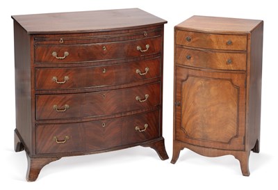 Lot 912 - A GEORGE III STYLE MAHOGANY BOW FRONT CHEST OF DRAWERS AND A POT CUPBOARD