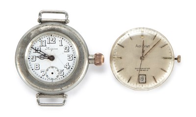Lot 470 - A LONGINES TRENCH WATCH AND AN ACCURIST WATCH MOVEMENT