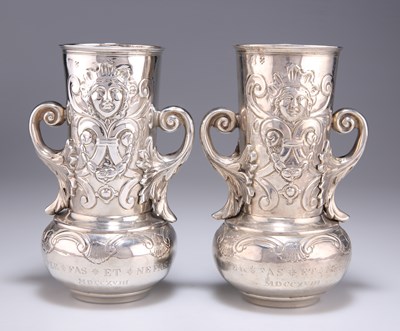 Lot 1215 - A PAIR OF 19TH CENTURY TWIN-HANDLED VASES
