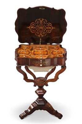 Lot 1174 - A 19TH CENTURY CONTINENTAL INLAID ROSEWOOD WORKTABLE